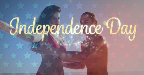 Couple celebrating independence day at beach