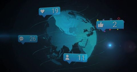 Digital Earth Floating with Social Media Notifications in Dark Space