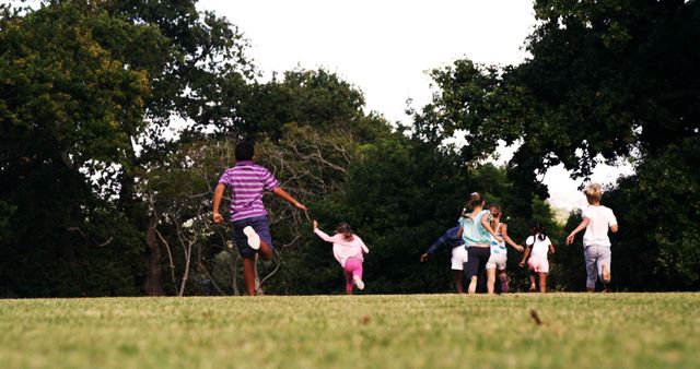 Group of Kids Running in Park on Summer Day - Download Free Stock Images Pikwizard.com