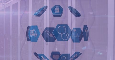 Futuristic Healthcare Technology Sphere Hovering in Digital Data Center