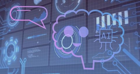 Futuristic AI Brain with Speech Bubble and Data Visualizations - Download Free Stock Images Pikwizard.com