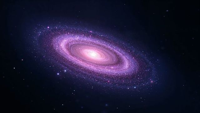 Glowing spiral galaxy with pink-purple star clusters in deep space