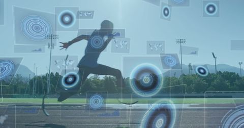 Disabled Athlete with Data Overlay Running on Track - Download Free Stock Images Pikwizard.com