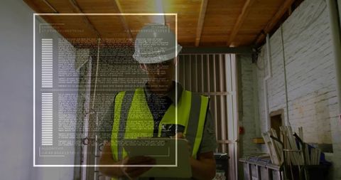 Inspecting warehouse rafters using tablet with augmented hud overlay for safety audit