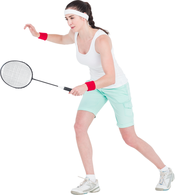 Transparent Female Athlete Playing Badminton in White Tank Top and Green Shorts - Download Free Stock Videos Pikwizard.com