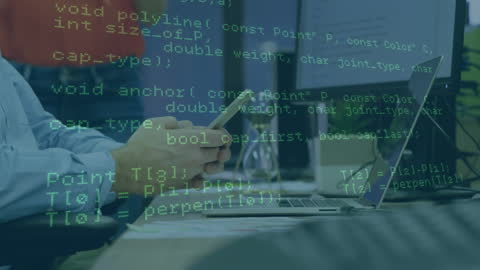 Businessman Analyzing Data on Smartphone with Technical Overlay