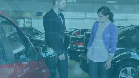 Car Dealership Consultation with Financial Data Overlay