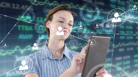 Businesswoman Engaging with Digital Network and Data Analytics