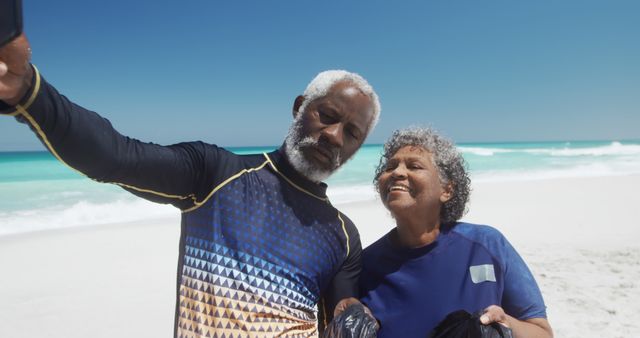 Happy Senior Couple Taking Selfie on Sandy Beach - Download Free Stock Images Pikwizard.com
