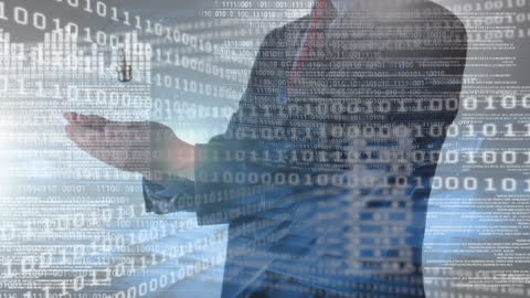 Businessman Analyzing Digital Binary Code