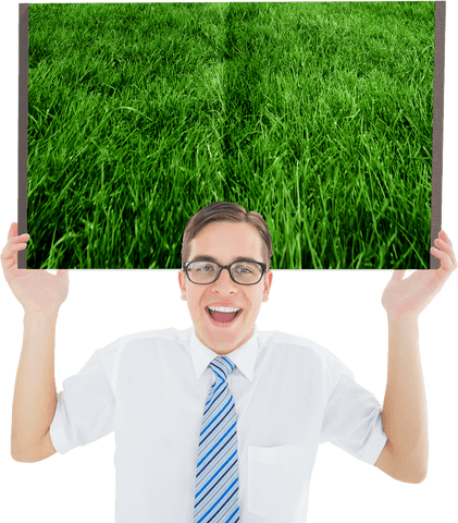 happy businessman holding transparent nature display board - Download Free Stock Videos Pikwizard.com