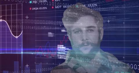 Futuristic Businessman Portrait Blending with Stock Market Data - Download Free Stock Images Pikwizard.com
