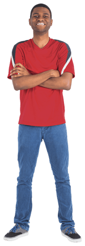 confident young man in bright red sports shirt on transparent background - Download Free Stock Videos Pikwizard.com