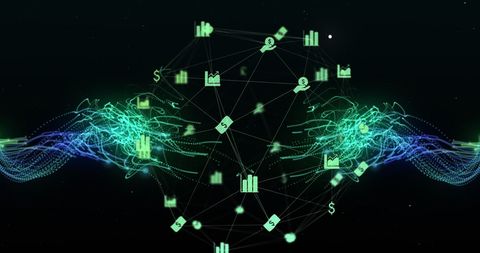 Digital Network Mesh with Glowing Energy Currents and Icons - Download Free Stock Images Pikwizard.com