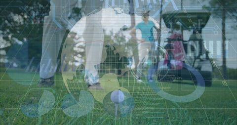 Golf Swing Precision with Digital Analytics Overlay on Green Fairway