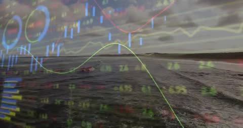 Animating Financial Growth Over Ocean Background