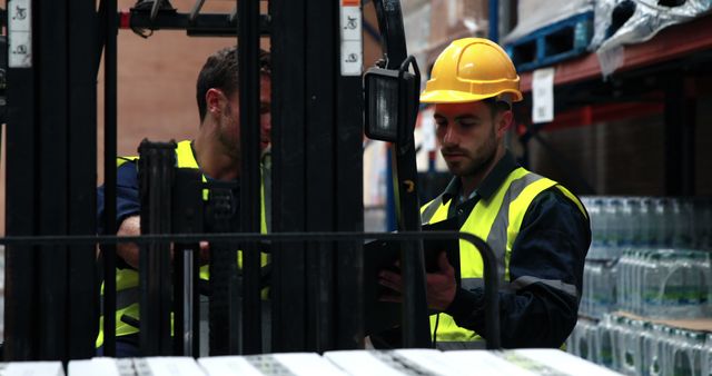 Warehouse Workers Using Tablet and Forklift in Distribution Center - Download Free Stock Images Pikwizard.com