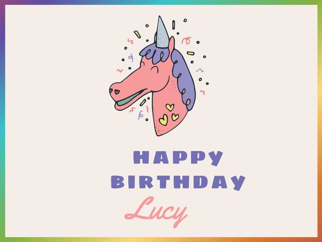 Featuring a cheerful unicorn illustration, this birthday card template is perfect for celebrating special occasions of kids. The pastel gradient border adds a playful touch, making it ideal for elementary school children’s parties, joyful greetings, and customizable birthday wishes. This card evokes magic and joy, suitable for both boys and girls who love unicorns and fancy celebrations.