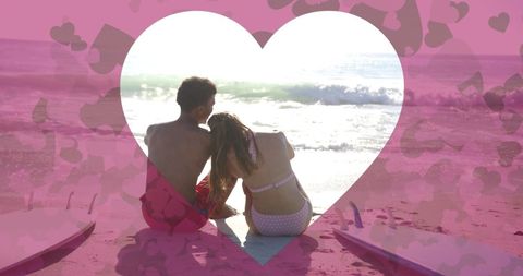 Romantic Couple Enjoys Scenic Ocean View Through Heart Frame