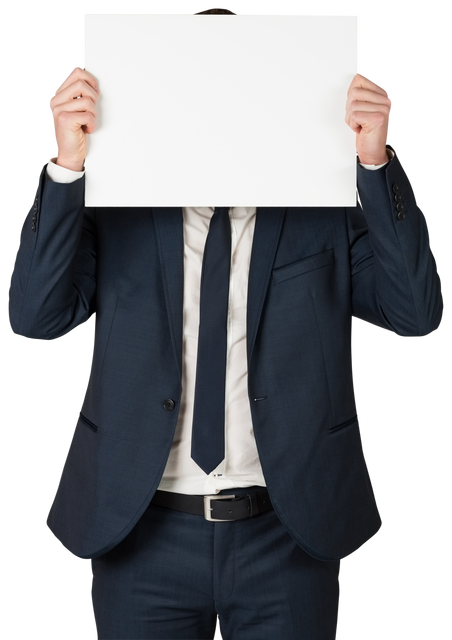 Businessman Holding Transparent Blank Card in Front of Face over White Background - Download Free Stock Videos Pikwizard.com