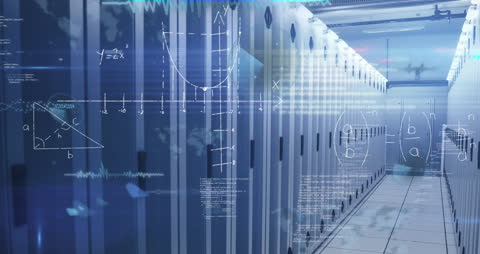 Infographic Equations Overlay Server Room Technology Network