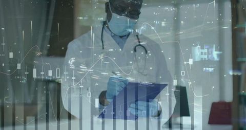 Doctor Reviewing Data with Futuristic Chart Overlay