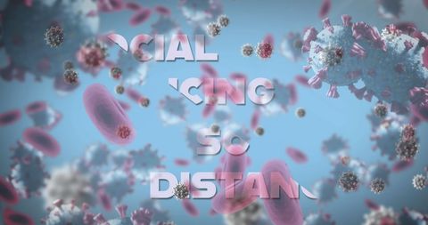 Social distancing concept with virus cells background