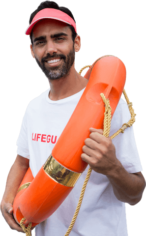 confident lifeguard holding orange life belt on transparent background - Download Free Stock Videos Pikwizard.com