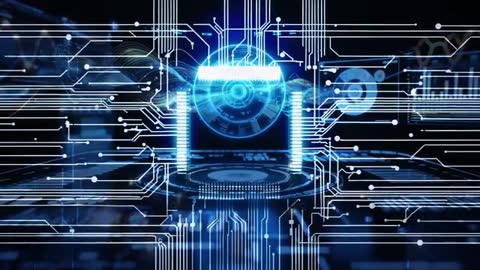 Futuristic Neon Circuit with Holographic Interface