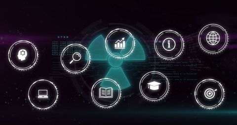 Digital Network with Data Processing Icons on Black Background - Download Free Stock Images Pikwizard.com