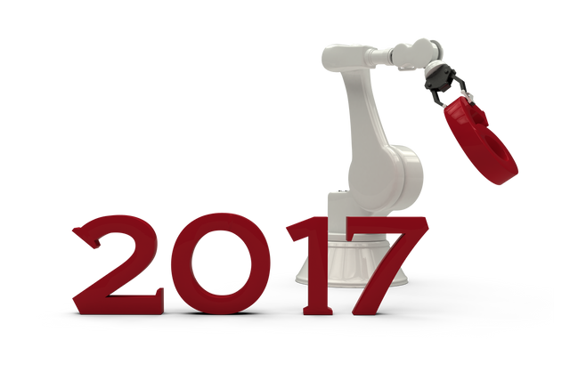 Robotic Arm Holding Red '7' in Transparent 2017 Text - Download Free Stock Videos Pikwizard.com