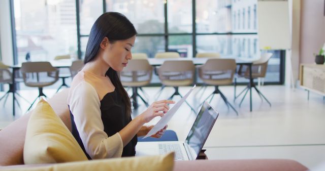 Businesswoman Working Remotely in Modern Office - Download Free Stock Images Pikwizard.com