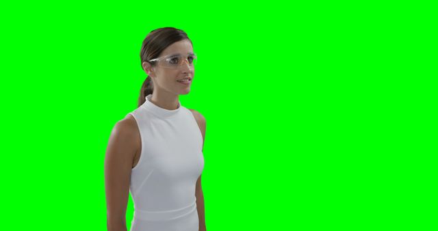 Confident Business Woman Wearing Protective Glasses on Green Screen Background - Download Free Stock Images Pikwizard.com