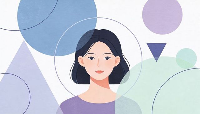 Pastel geometric portrait featuring woman with abstract circles and minimal vector headshot