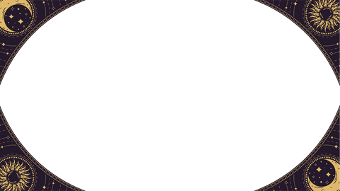 Cosmic oval frame with gold sun moon stars transparent design