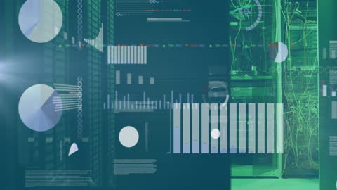 Digital Data Analysis Overlay in Modern Server Room