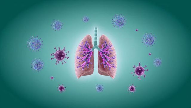Depicting lungs under viral attack 3d medical illustration with glowing halo