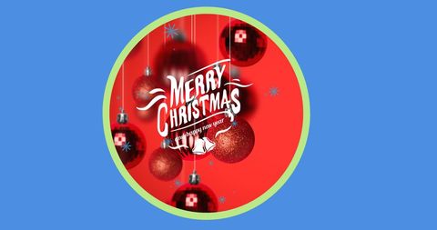 Festive Merry Christmas Text with Red Baubles
