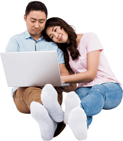 happy couple relaxing and browsing using laptop with transparent background - Download Free Stock Videos Pikwizard.com
