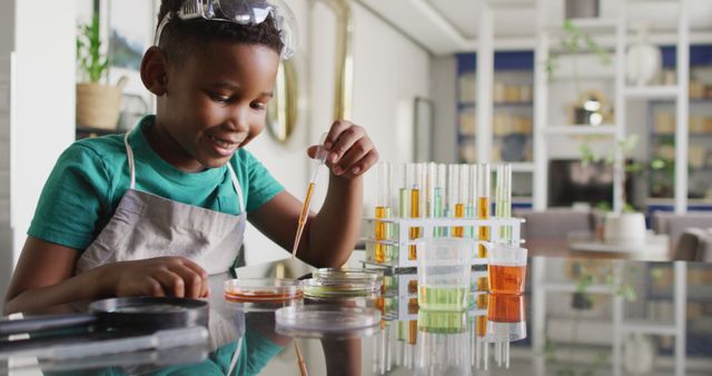 Curious child conducting science experiment with test tubes at home - Download Free Stock Images Pikwizard.com