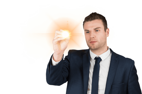Focused Businessman Holding Light Spot on Transparent Background - Download Free Stock Videos Pikwizard.com