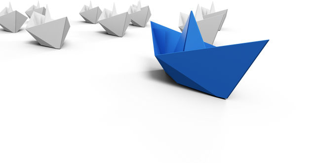 Blue Paper Boat Leading White Fleet Symbolizing Leadership and Success - Download Free Stock Videos Pikwizard.com