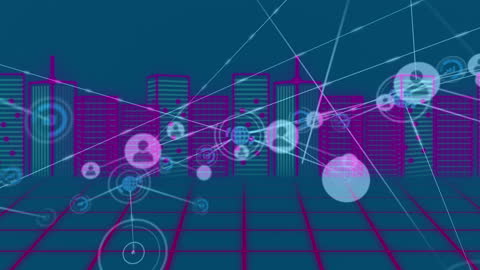 Digital Network Connections in Smart City Animation