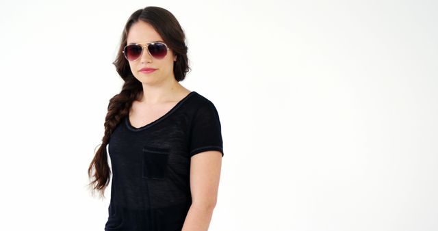 Confident Woman with Sunglasses and Braided Hair on White Background - Download Free Stock Images Pikwizard.com