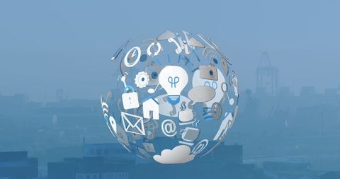 Digital Icons Hovering Over City Linking Technology to Urban Development - Download Free Stock Images Pikwizard.com
