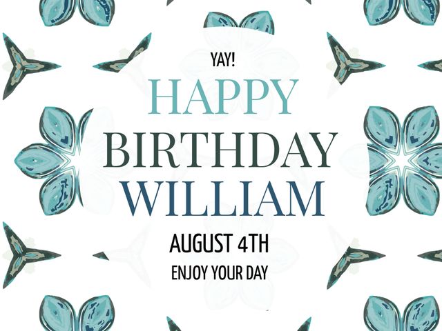 Use this refined birthday card with a butterfly theme to invite guests to a celebration on August 4th. The sophisticated floral and butterfly illustrations make it perfect for adding a touch of elegance to your birthday greetings or invitations. Ideal for personalized, customizable birthday messages, suitable for both printed and digital use.