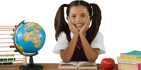 smiling schoolgirl with books and transparent globe at desk - Download Free Stock Videos Pikwizard.com