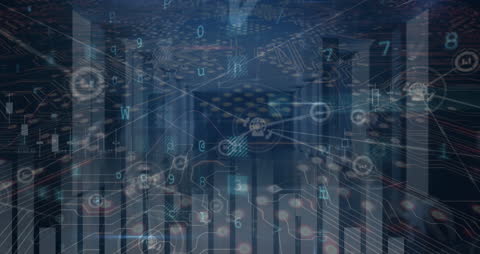 Abstract Digital Network Circuit with Server Room Overlay