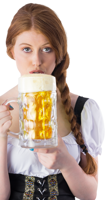 Oktoberfest Woman Drinking Beer with Traditional Outfit on Transparent Background - Download Free Stock Videos Pikwizard.com