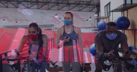 Diverse Group Exercising with Masks Amid COVID-19 Overlay